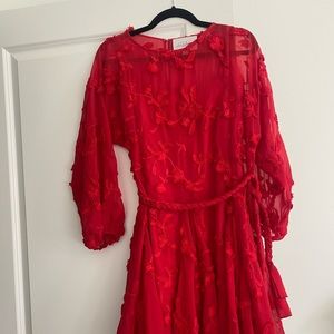 Red anthropologie floral dress